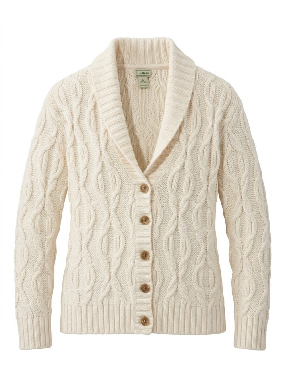 Vintage L.L. Bean Small Cream Cable Knit Cardigan Sweater